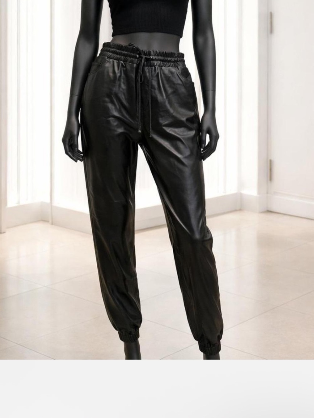 Black Faux Leather Jogger Pants